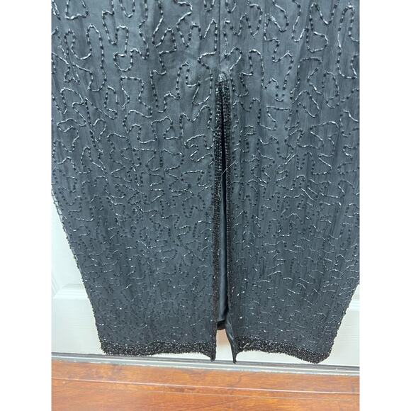 Vintage Laurence Kazar 4P Small 100% Silk Black Beaded Formal Evening Dress Maxi - Picture 8 of 9